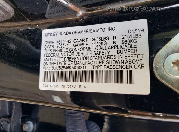 19UUB2F46KA010211 2019 ACURA TLX Black Vista del compartimento del motor