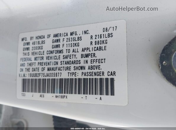 19UUB2F75JA005977 2018 ACURA TLX Белый Вид подкапотного пространства