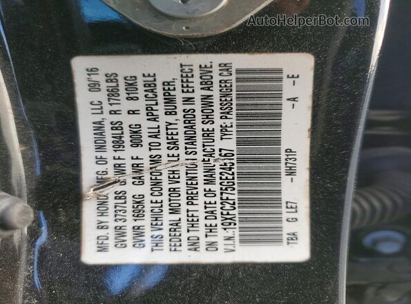 19XFC2F75GE245167 2016 HONDA CIVIC Черный Вид подкапотного пространства
