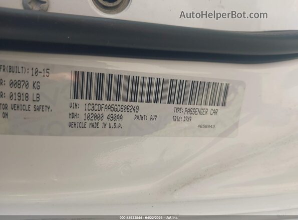 1C3CDFAA5GD606249 2016 DODGE DART White Вид підкапотного простору