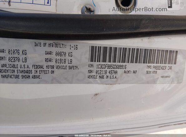 1C3CDFBB5GD689916 2016 DODGE DART White Engine compartment view