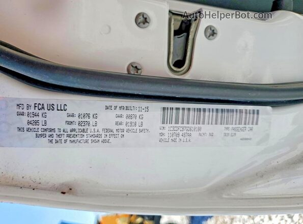 1C3CDFCB7GD610180 2016 DODGE DART White VIN կոդի պիտակի տեսք