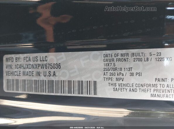 1C4HJXDNXPW675036 2023 JEEP WRANGLER Black Widok komory silnika