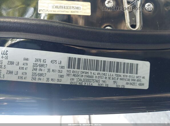 1C4NJDEB3GD757403 2016 JEEP COMPASS Black Widok komory silnika