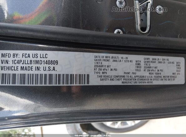 1C4PJLLB1MD140809 2021 JEEP CHEROKEE Gray Vista del compartimento del motor