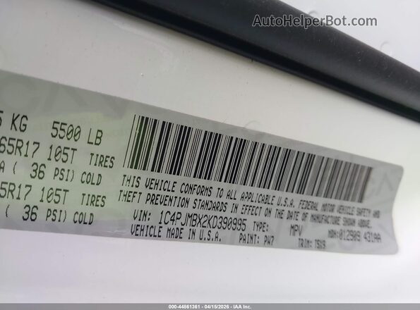 1C4PJMBX2KD390995 2019 JEEP CHEROKEE Белый Вид подкапотного пространства