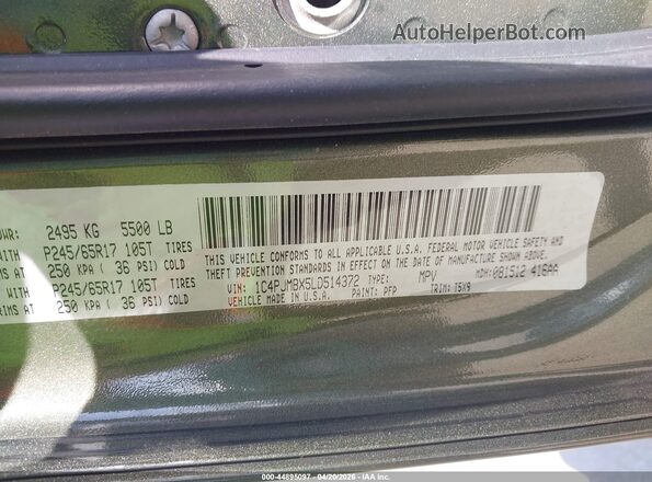 1C4PJMBX5LD514372 2020 JEEP CHEROKEE Зеленый Вид подкапотного пространства
