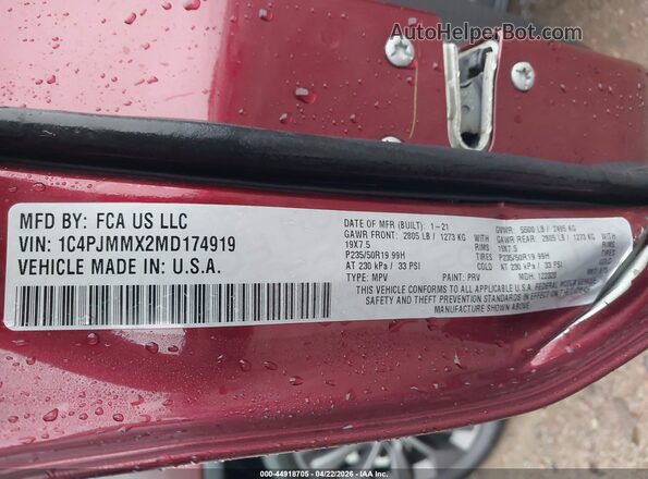 1C4PJMMX2MD174919 2021 JEEP CHEROKEE Red Widok komory silnika