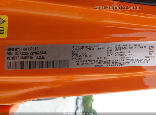1C4PJXDN9SW625488 2025 JEEP WRANGLER Orange Շարժիչի բաժամունքի տեսք