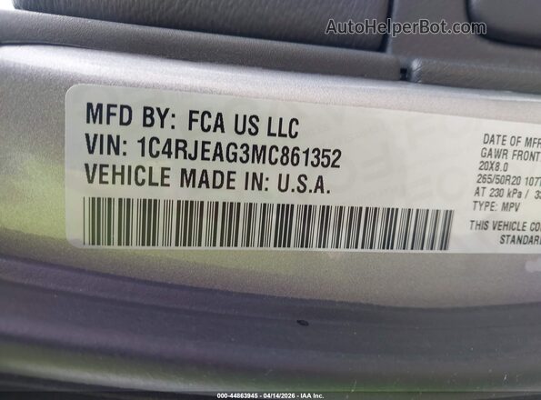 1C4RJEAG3MC861352 2021 JEEP GRAND CHEROKEE Серебряный Вид подкапотного пространства
