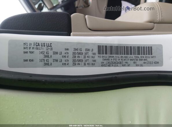 1C4RJEBG0KC643817 2019 JEEP GRAND CHEROKEE Белый Вид подкапотного пространства