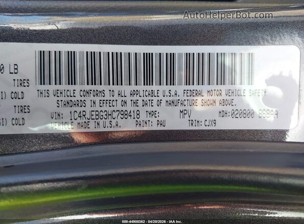 1C4RJEBG3HC798418 2017 JEEP GRAND CHEROKEE Серый Вид подкапотного пространства