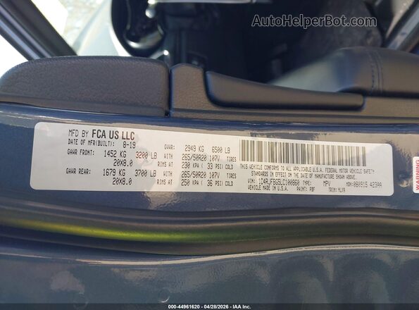 1C4RJFBG5LC100860 2020 JEEP GRAND CHEROKEE Синий Вид подкапотного пространства