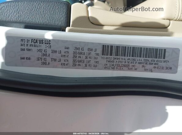 1C4RJFBG6JC296935 2018 JEEP GRAND CHEROKEE White Engine compartment view