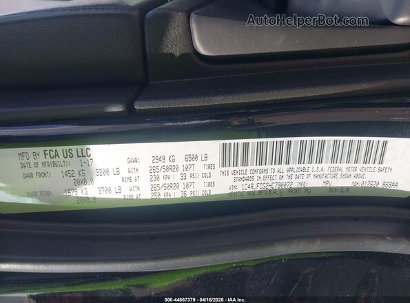 1C4RJFCG2HC790072 2017 JEEP GRAND CHEROKEE Черный Вид подкапотного пространства