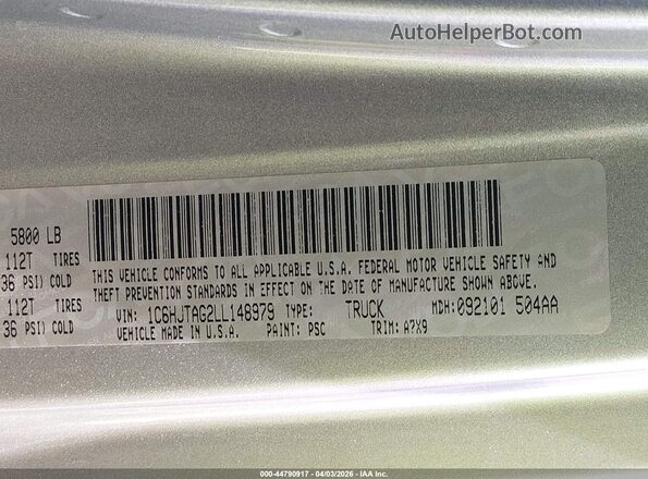 1C6HJTAG2LL148979 2020 JEEP GLADIATOR Gray Շարժիչի բաժամունքի տեսք