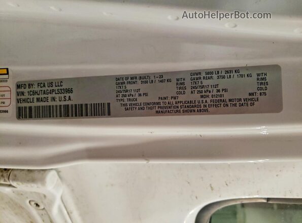 1C6HJTAG4PL533966 2023 JEEP GLADIATOR White Widok komory silnika
