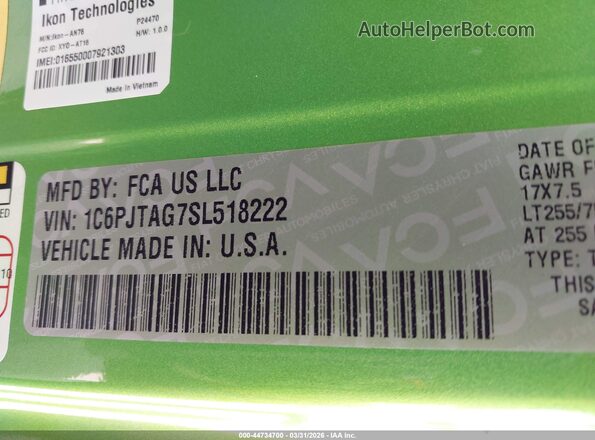 1C6PJTAG7SL518222 2025 JEEP GLADIATOR Green Vista del compartimento del motor