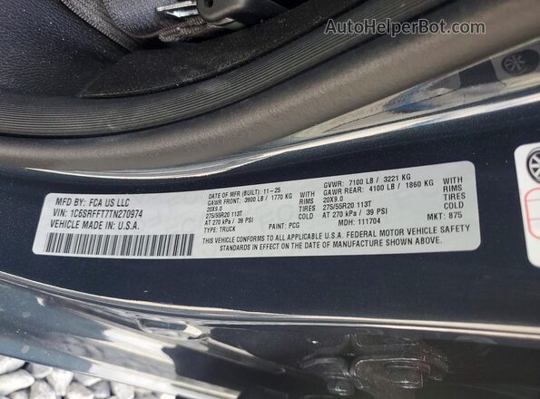 1C6SRFFT7TN270974 2026 RAM 1500 Серый Вид наклейки с VIN-кодом