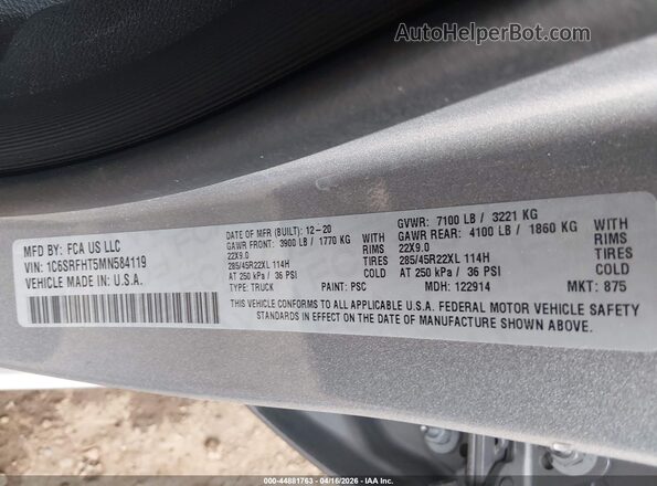 1C6SRFHT5MN584119 2021 RAM 1500 Серый Вид подкапотного пространства
