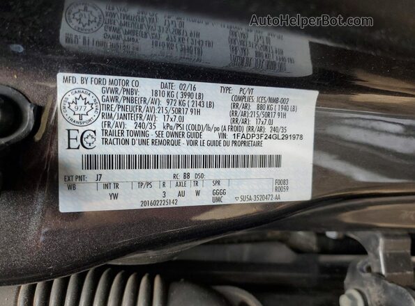 1FADP3F24GL291978 2016 FORD FOCUS Gray Vista de la etiqueta del VIN