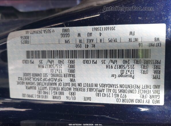 1FADP3F25GL266782 2016 FORD FOCUS Blue Vista del compartimento del motor
