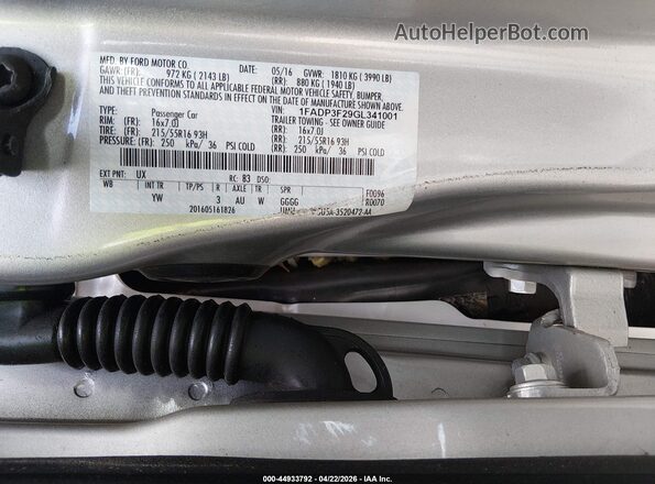 1FADP3F29GL341001 2016 FORD FOCUS Серебряный Вид подкапотного пространства