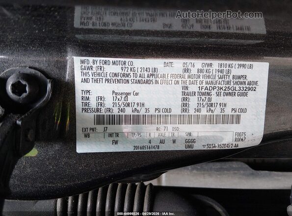 1FADP3K25GL332902 2016 FORD FOCUS Gray ძრავის განყოფილების ხედი