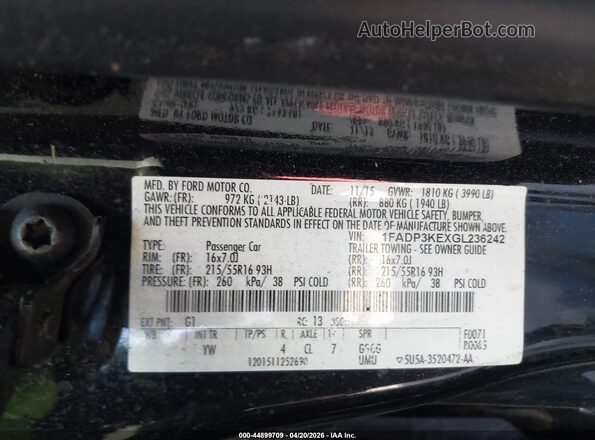 1FADP3KEXGL236242 2016 FORD FOCUS Черный Вид подкапотного пространства