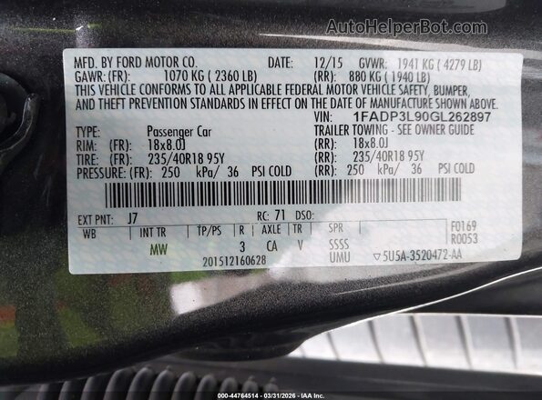 1FADP3L90GL262897 2016 FORD FOCUS ST Серый Вид подкапотного пространства