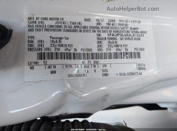 1FADP3L90JL213531 2018 FORD FOCUS ST Белый Вид подкапотного пространства