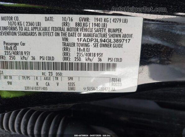 1FADP3L94GL389717 2016 FORD FOCUS ST Black ძრავის განყოფილების ხედი