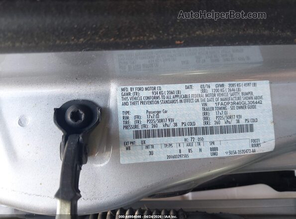 1FADP3R40GL306442 2016 FORD FOCUS ELECTRIC Silver Vista del compartimento del motor