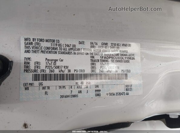 1FADP5CUXGL110626 2016 FORD C-MAX ENERGI Белый Вид подкапотного пространства