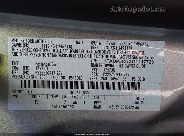 1FADP5CUXGL117723 2016 FORD C-MAX ENERGI Silver Շարժիչի բաժամունքի տեսք