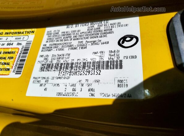 1FATP8UH2G5293152 2016 FORD MUSTANG Желтый Вид подкапотного пространства