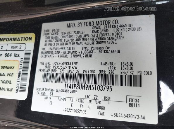 1FATP8UH9N5103795 2022 FORD MUSTANG Черный Вид подкапотного пространства