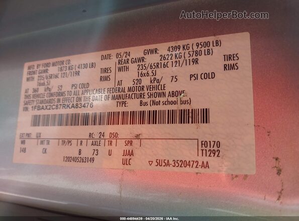 1FBAX2C87RKA83476 2024 FORD PASSENGER Silver ძრავის განყოფილების ხედი