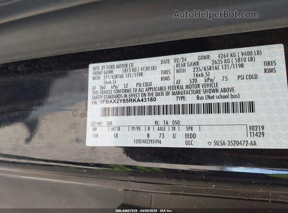 1FBAX2Y85RKA43180 2024 FORD PASSENGER Черный Вид подкапотного пространства