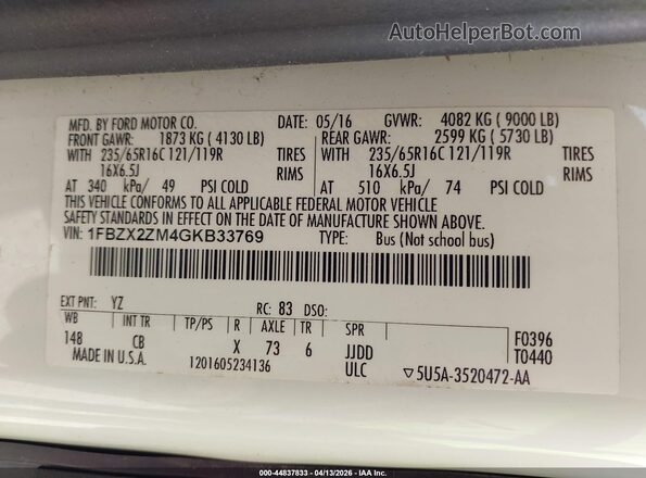 1FBZX2ZM4GKB33769 2016 FORD TRANSIT-350 White Engine compartment view