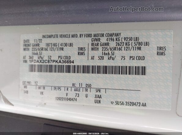 1FDAX2C87PKA36694 2023 FORD PASSENGER White Engine compartment view