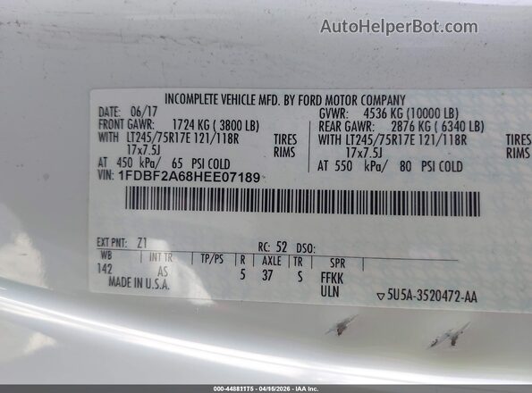 1FDBF2A68HEE07189 2017 FORD F-250 Белый Вид подкапотного пространства