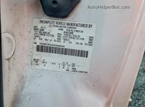 1FDBF3F64GEB68009 2016 FORD F350 White Vista del compartimento del motor