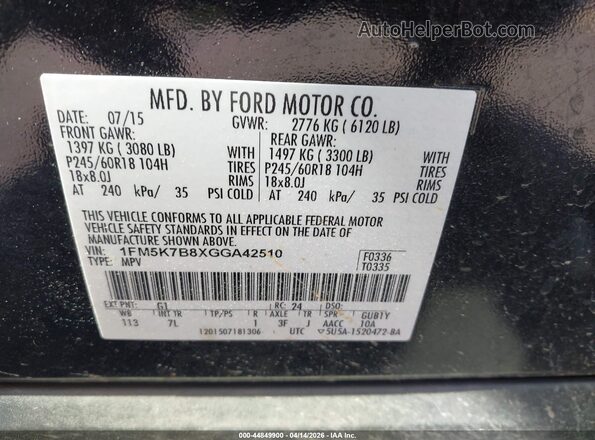 1FM5K7B8XGGA42510 2016 FORD FORD EXPLORER Черный Вид подкапотного пространства