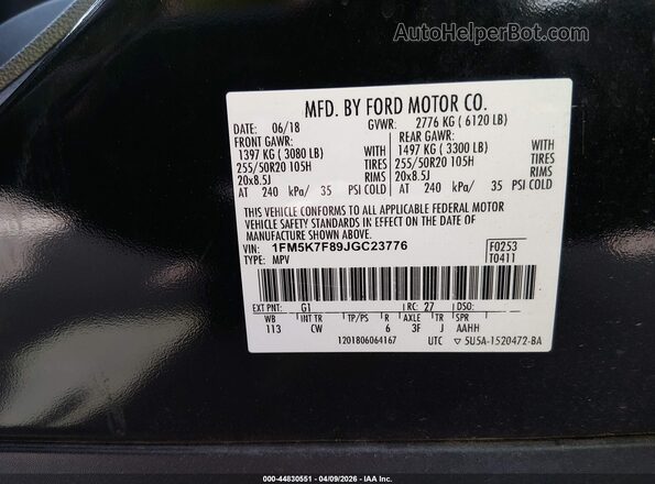 1FM5K7F89JGC23776 2018 FORD FORD EXPLORER Black Widok komory silnika