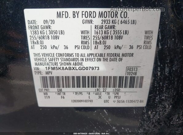1FM5K8ABXLGD07973 2020 FORD POLICE INTERCEPTOR Black ძრავის განყოფილების ხედი