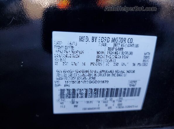 1FM5K8AR2GGD31879 2016 FORD FORD EXPLORER Black Vista de la etiqueta del VIN
