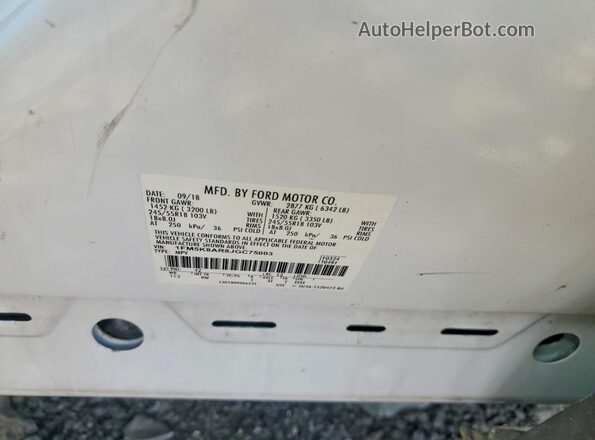 1FM5K8AR8JGC75003 2018 FORD FORD EXPLORER White Вид наклейки з VIN-кодом