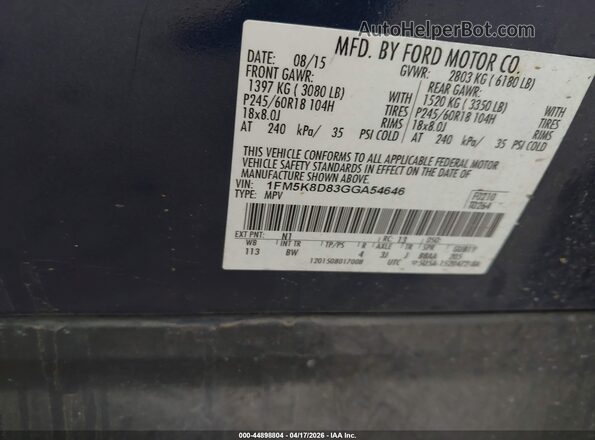 1FM5K8D83GGA54646 2016 FORD FORD EXPLORER Dark Blue Вид подкапотного пространства