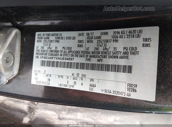 1FMCU0F7XHUE94597 2017 FORD ESCAPE Серый Вид подкапотного пространства